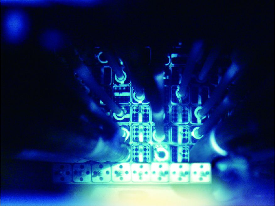 49-2 reactor core under blue Cherenkov light